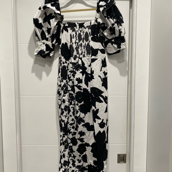 Christopher John Rogers White & Black Cotton Floral Dress - Picture 3 of 5